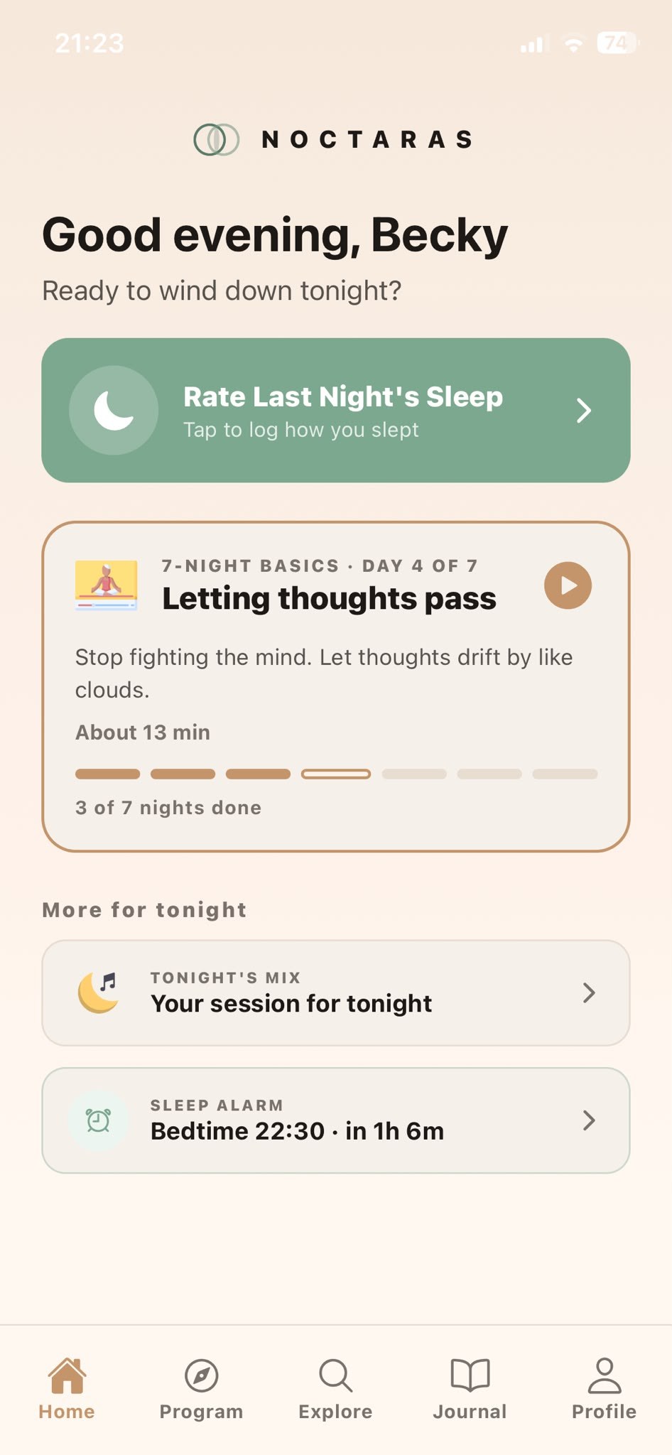 Noctaras home screen